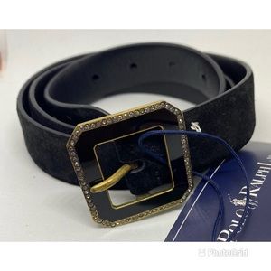 Ralph Lauren black suede belt with jeweled belt buckle
